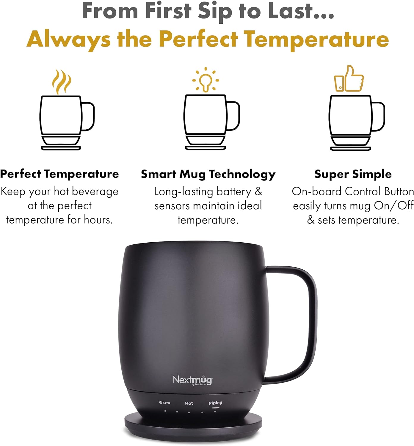 Temperature Controlled, Self Heating Coffee Mug