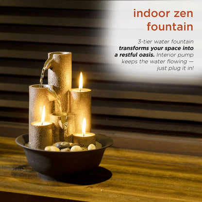 Tabletop Tiered Water Fountain Featuring 3 Candles