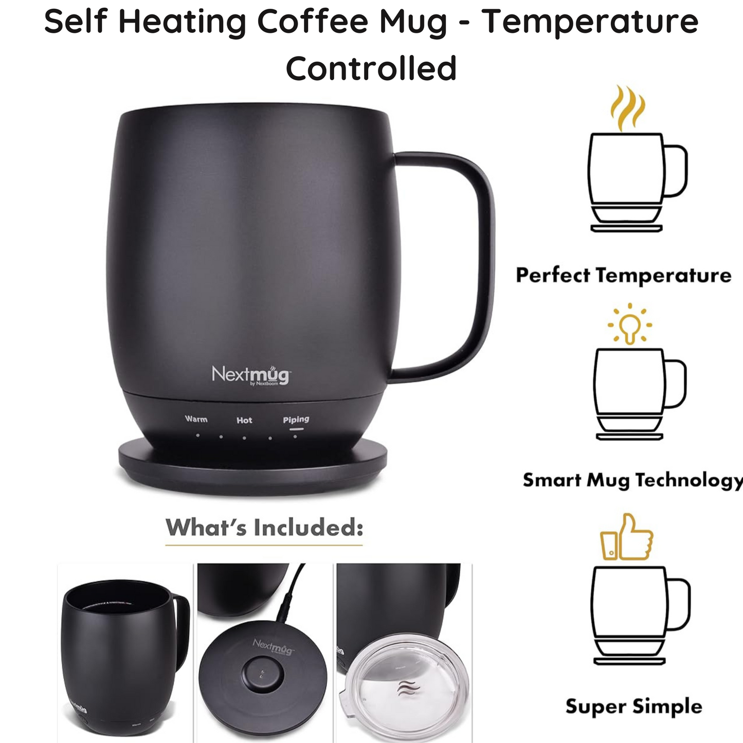 Temperature Controlled, Self Heating Coffee Mug