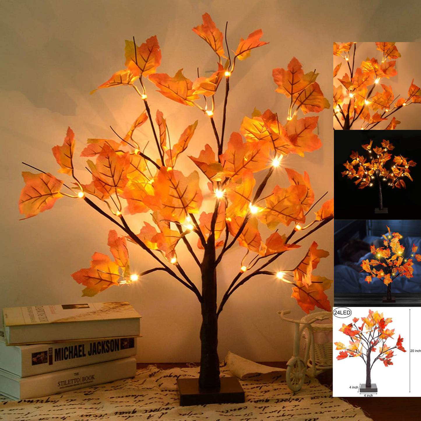 Artificial Fall Lighted Maple Tree 24 LED